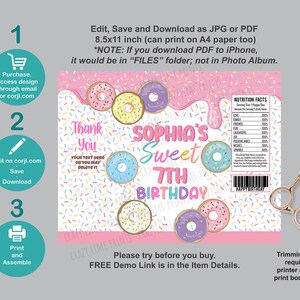 EDITABLE Donut Sweet Birthday Chip Bag Wrapper Template. Personalised ...