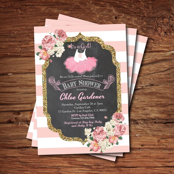Ballerina Baby Shower Invitation Tutu Girl Image 0