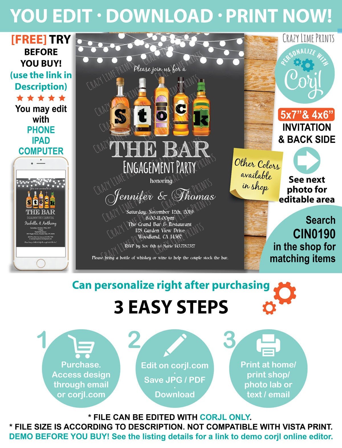 Stock the bar invitation. EDITABLE invite template engagement | Etsy