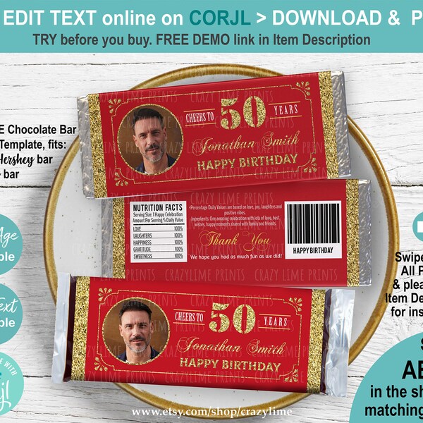 50th Birthday Candy Bar Wrappers - Etsy