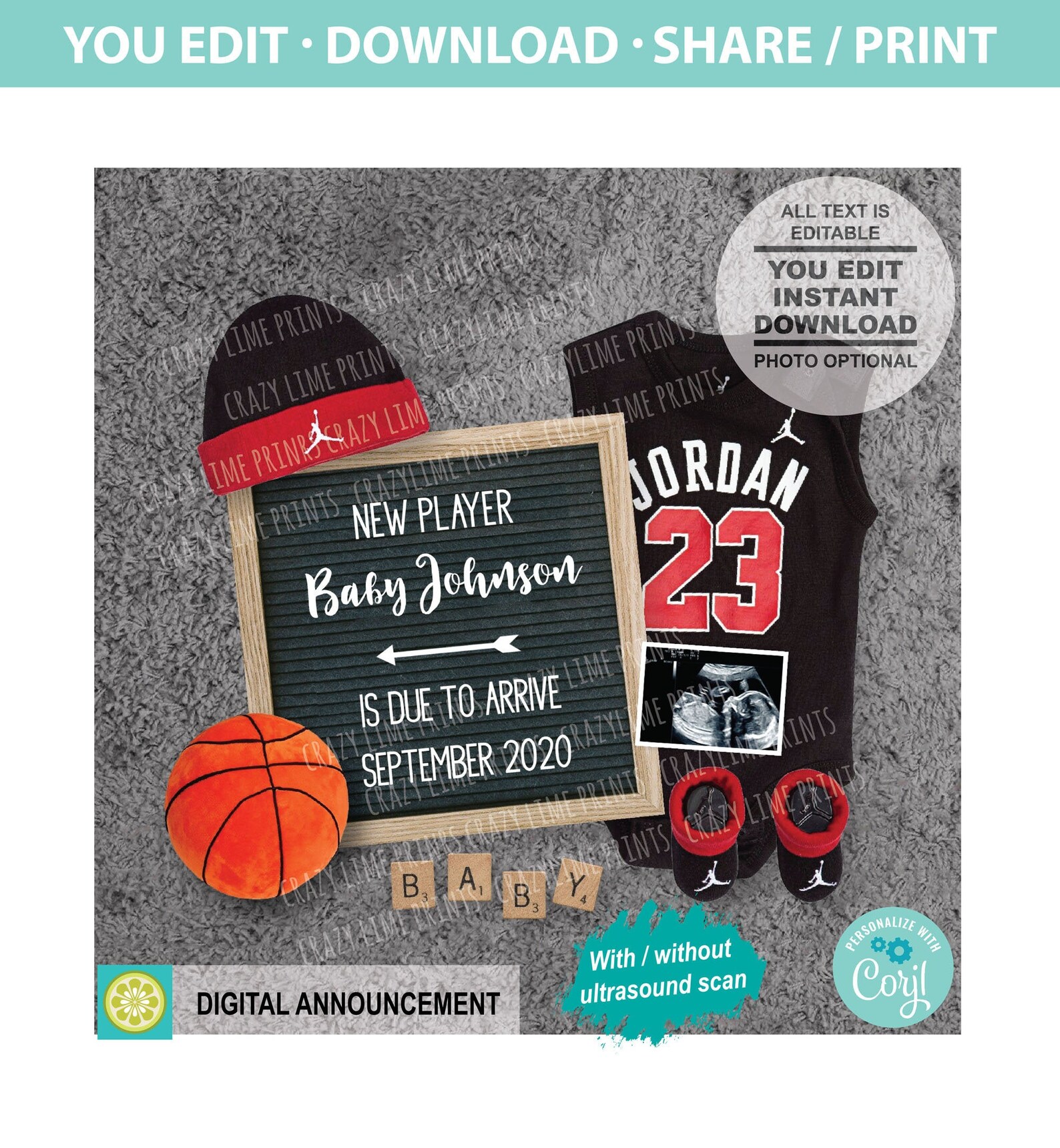 Basketball Pregnancy Announcement for Social Media. Instagram Etsy