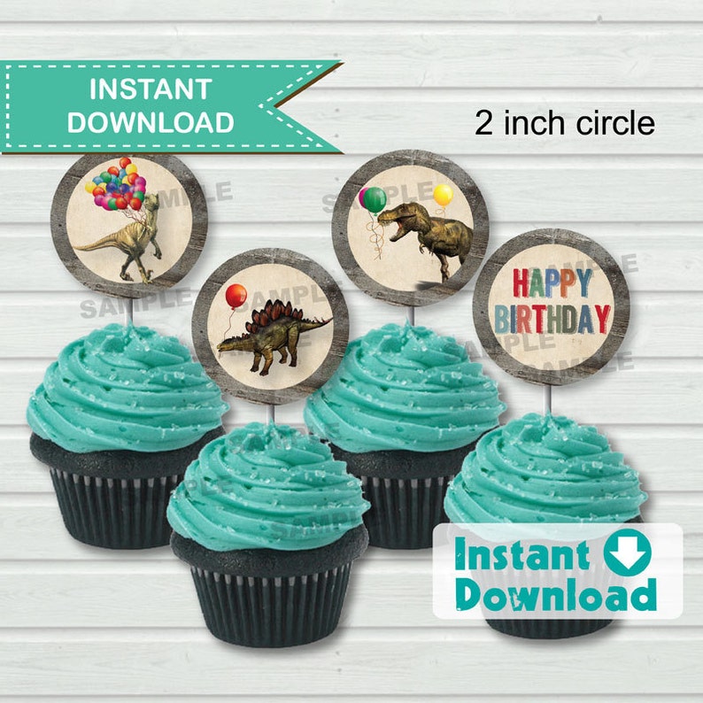 Digital DIY file Dinosaur favor tag KB148 Instant Download Rustic realistic dianosaur thank you tag 2 inch circle