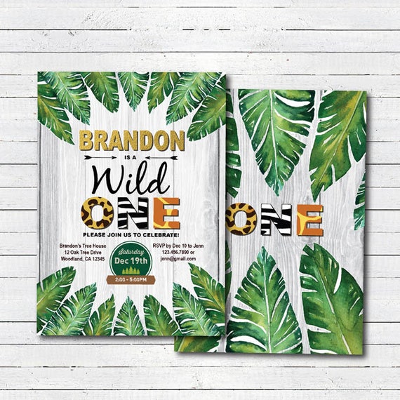 Wild One Birthday Invitation Baby Boy Jungle Theme 1st First Etsy