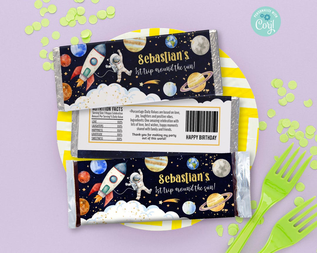 EDITABLE Outer Space Party Chocolate Candy Bar Wrapper. Rocket Kid Boy ...
