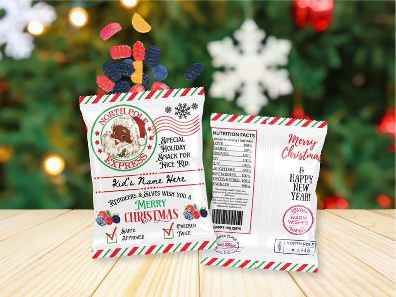 EDITABLE Christmas African Santa Fruit Candy Snacks Wrapper Template ...