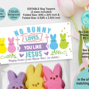 Editable No Bunny Loves You Like Jesus Happy Easter Candy Treat Bag Topper. Church Religious Kids Party Favors Goody  Digital Download E106