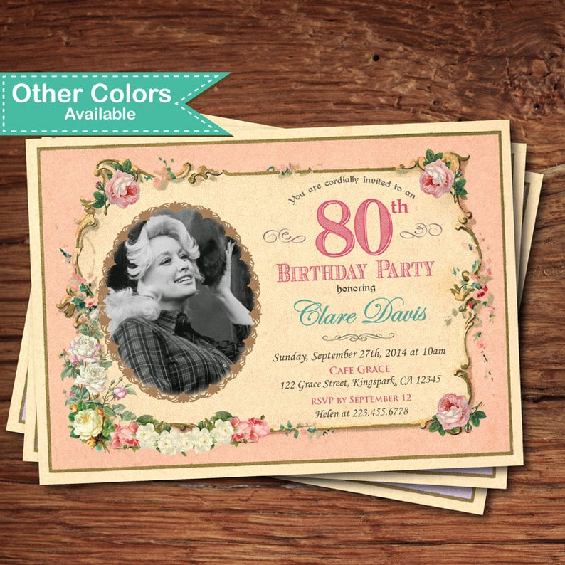 Elegant 80th birthday invitation. Woman lady shabby chic pink | Etsy