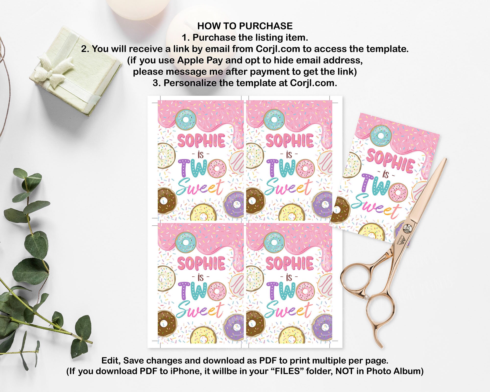 EDITABLE Donut Two Sweet 2nd Birthday Party Favors Bundle 5 Templates ...