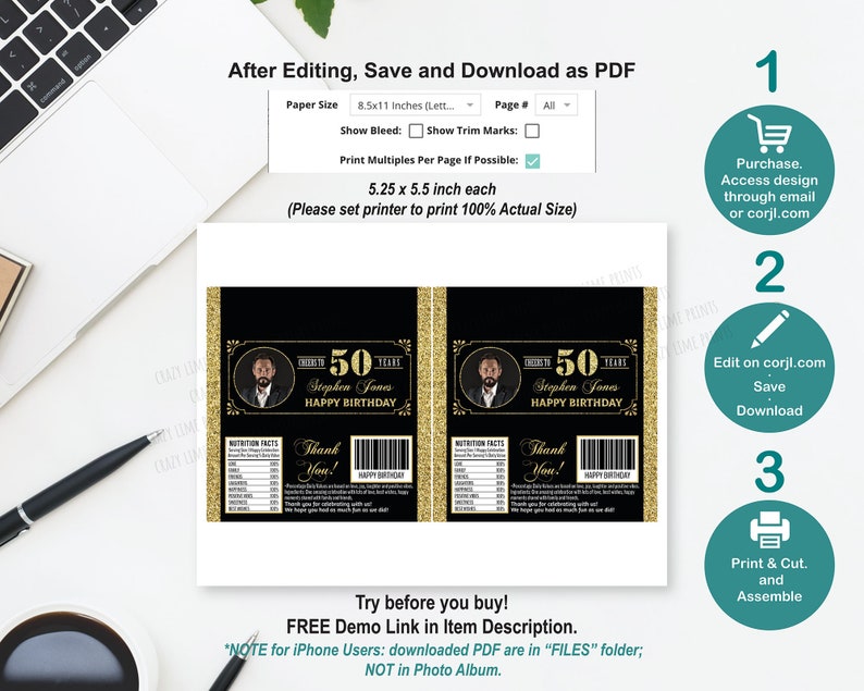 EDITABLE 50th Birthday Chocolate Candy Bar Wrapper - Etsy