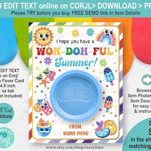EDITABLE Summer Play Dough Gift Card. End of School Year Have Won-doh-ful Summer Label. Teacher Classroom Kid Class Summer Party Favor S027