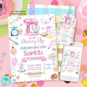 Baking Birthday Invitation EDITABLE Template. Girl Cooking Bakery Pastry Chef Invite. Pastel Pink Elegant Digital Printable Download K164