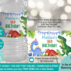 EDITABLE Dinosaur Water Bottle Label Template. Printable - Etsy