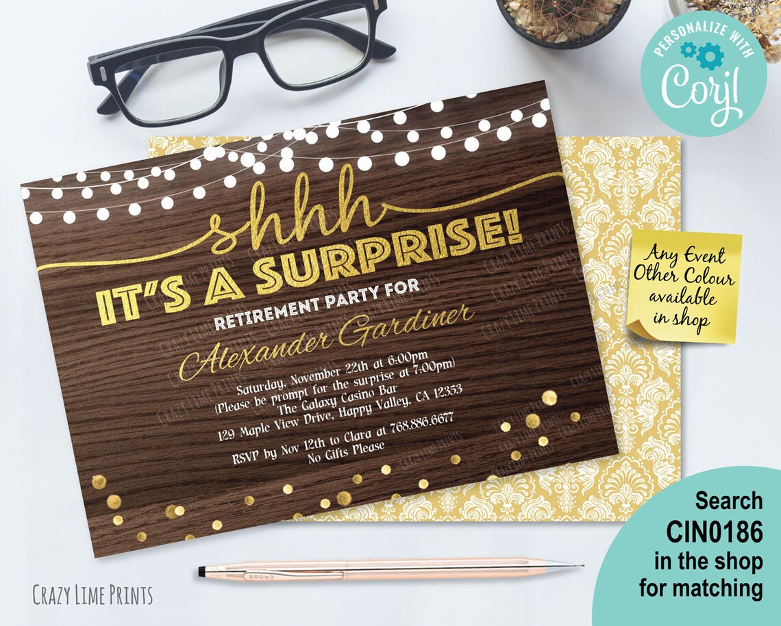 EDITABLE Surprise Retirement Party Invitation. Rustic Wood Etsy
