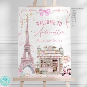 EDITABLE Paris Birthday Party Welcome Sign Template. French Cafe Afternoon Tea Patisserie Eiffel Tower Pink Poster Decoration Printable K151