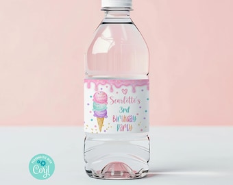 EDITABLE Ice Cream Birthday Party Water Bottle Label Template. Any Age Party Favors Drinks Wrapper. Printable Instant Download Template K026