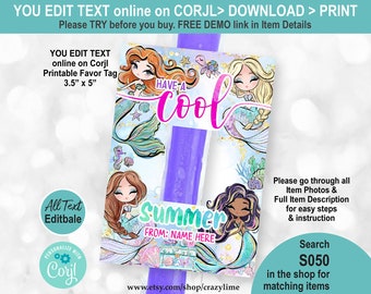 EDITABLE Popsicle Tag Have a Cool Summer. End of School Year Freeze Pop Holder. Mermaid Ice Pop Card Personalised School Gift Label. S050