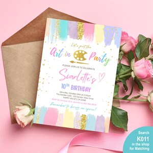 Invitación a fiesta de arte: Pintura al pastel, crayón con purpurina, pincel (archivo digital) K011