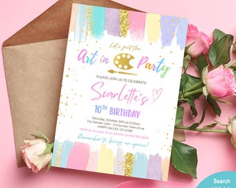 Art Party Invitation: Pastel Painting, Glitter Crayon, Brush (Digital File) K011