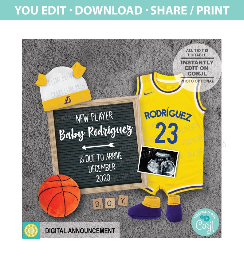 Basketball Boy Pregnancy Announcement. Social Media Baby Etsy