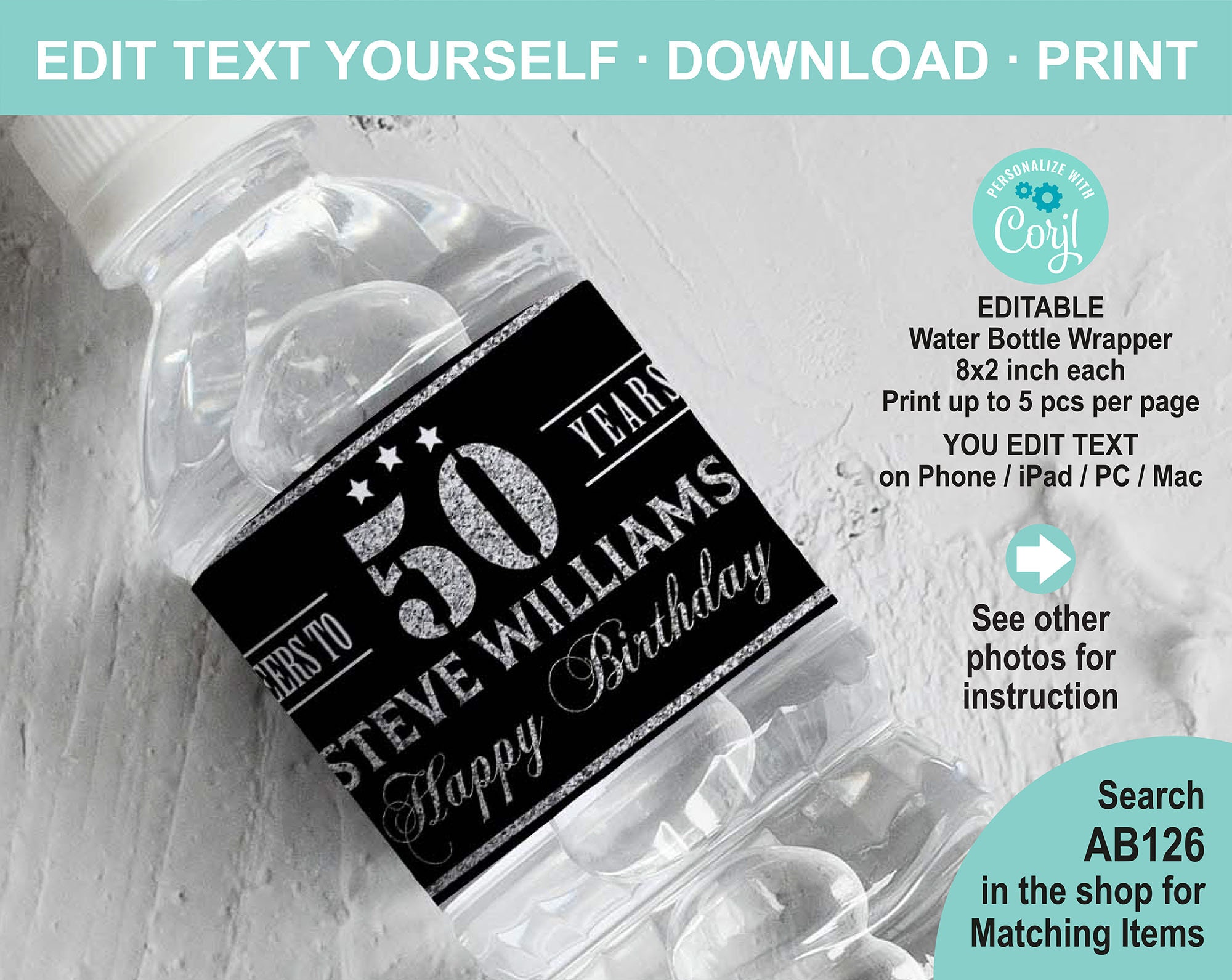 Fountain of Youth Water Bottle Label Personalized, Printable Water Wrapper  102720 - Baer Design Studio