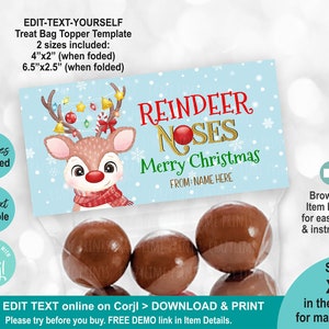 EDITABLE Reindeer Nose Treat Bag Topper. Printable Kids Christmas Party ...