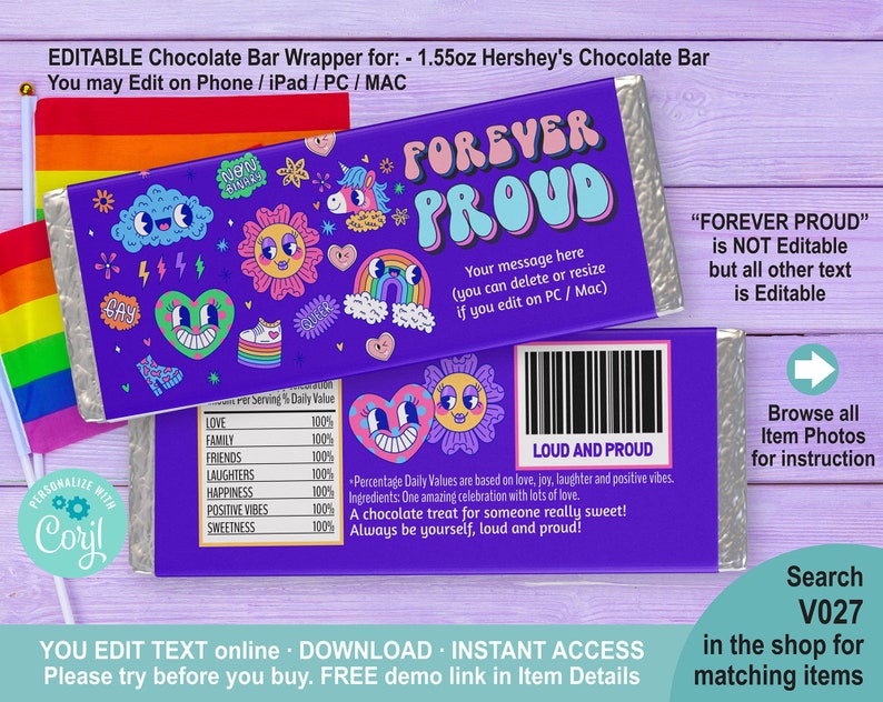 Happy Pride Month LGBTQ Chocolate Candy Bar Wrapper Editable Etsy
