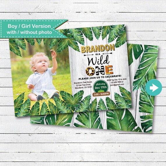 Wild One Birthday Invitation Baby Boy Jungle Theme 1st First Etsy