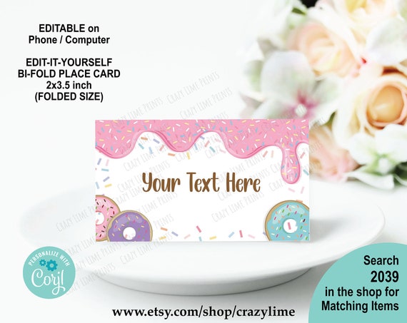 EDITABLE Donut Place Card Template. Printable Customised Food