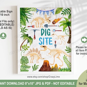 Dinosaur Party Dig Site Sign. Boy Kid Cute Dino Birthday Party Game Activity 8x10 Table Decor Poster. Instant Download Printable File K017