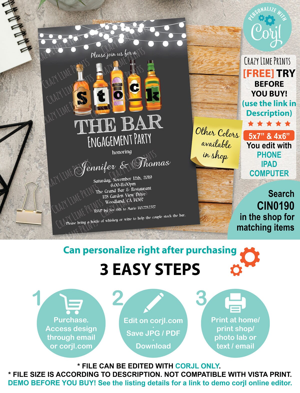 Stock the bar invitation. EDITABLE invite template engagement Etsy