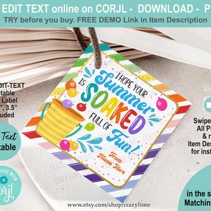 EDITABLE Water Balloon Last Day Of School Gift Tag. Printable End Of School Year Kids Classmate Summer Break Goody Label Download S040