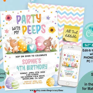 Editable Easter Birthday Party Invitation Template. Printable Digital ...