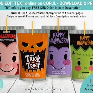 EDITABLE Halloween Juice Pouch Labels Set of 4 Bundle. Printable Juice ...