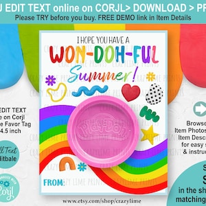 EDITABLE Summer Play Dough Gift Card. End of School Year Have Won-doh-ful Summer Label. Teacher Classroom Kid Class Summer Party Favor S026