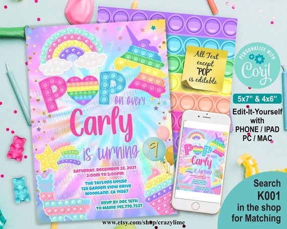 pop it party flyer Pop it fidget toy self editable party invitation for ...