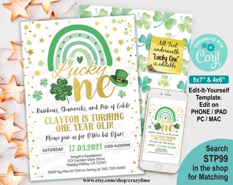 EDITABLE Lucky One Birthday Invitation Template. St | Etsy