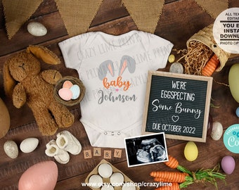 EDITABLE Some Bunny Pregnancy Announcement Digital Template. Social Media Personalised Text. Easter We're Eggspecting Some Bunny. IG359