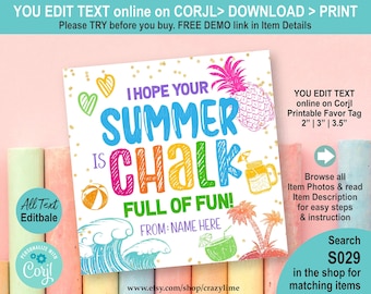 EDITABLE Chalk Full Of Fun Gift Tag. End of School Year Preschool Teacher Appreciation Summer Label. Kid School Colorful Printable Idea S029