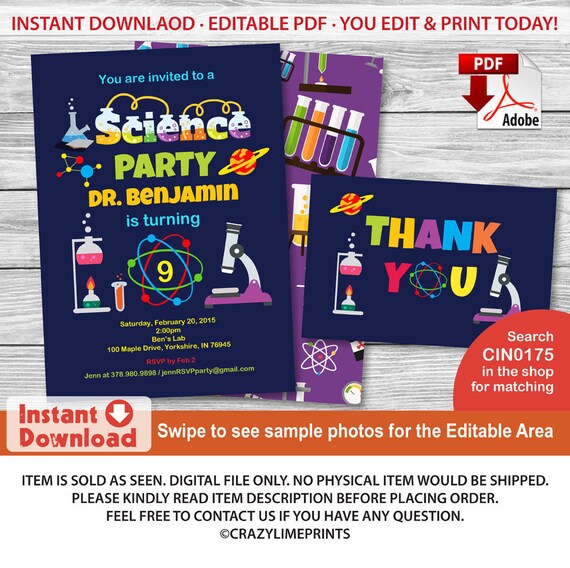 Treat Bag Toppers Personalize Science Party Girl Birthday Digital Pdf file Self Editable Instant Download Birthday Party Printable