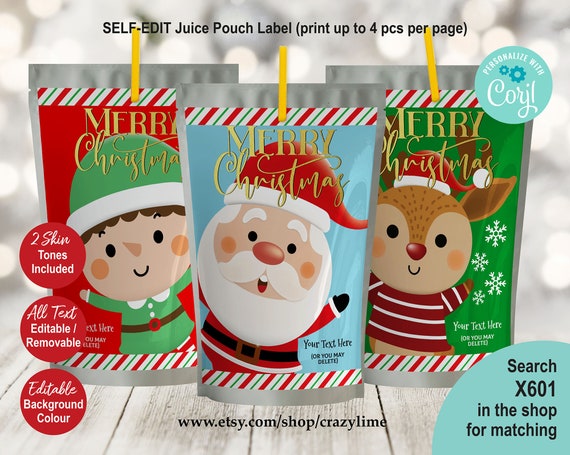 EDITABLE Christmas Juice Pouch Labels Set of 3 Bundle. | Etsy