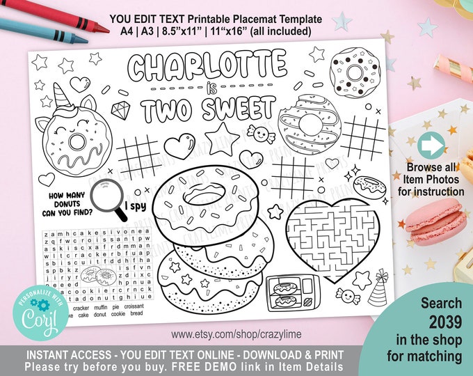 Donut Coloring Page Kids Party Activity Donut Grow up - Etsy Canada