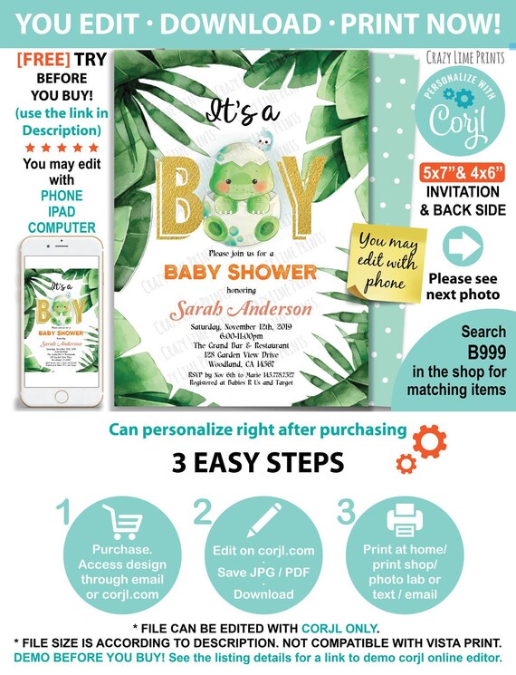Dinosaur Baby Boy Shower Invitation It S A Boy Couples Etsy