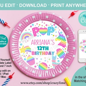 Editable Pop Party Plate Label Template. Printable Pop Fidget - Etsy