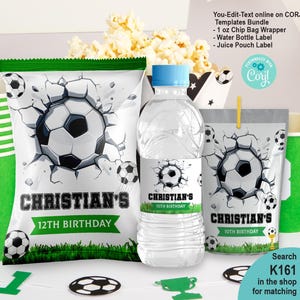 EDITABLE Football Birthday Party Favors Bundle Set 3 Templates. Boy Kid Soccer Game Chip Bag Juice Water Bottle Wrappers Treats Labels K161