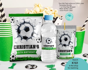 EDITABLE Football Birthday Party Favors Bundle Set 3 Templates. Boy Kid Soccer Game Chip Bag Juice Water Bottle Wrappers Treats Labels K161