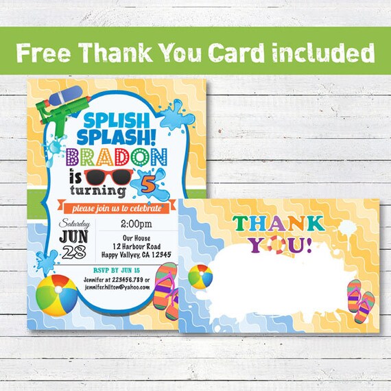pool party invitation summer kid birthday invitation splish splash water park birthday party printable digital invite kb105 kid birthday invitation