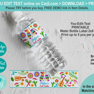 EDITABLE Fiesta 1st Birthday Party Water Bottle Label Template ...