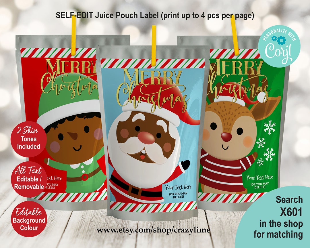 EDITABLE Christmas Juice Pouch Labels Set of 3 Bundle. Printable Kid ...