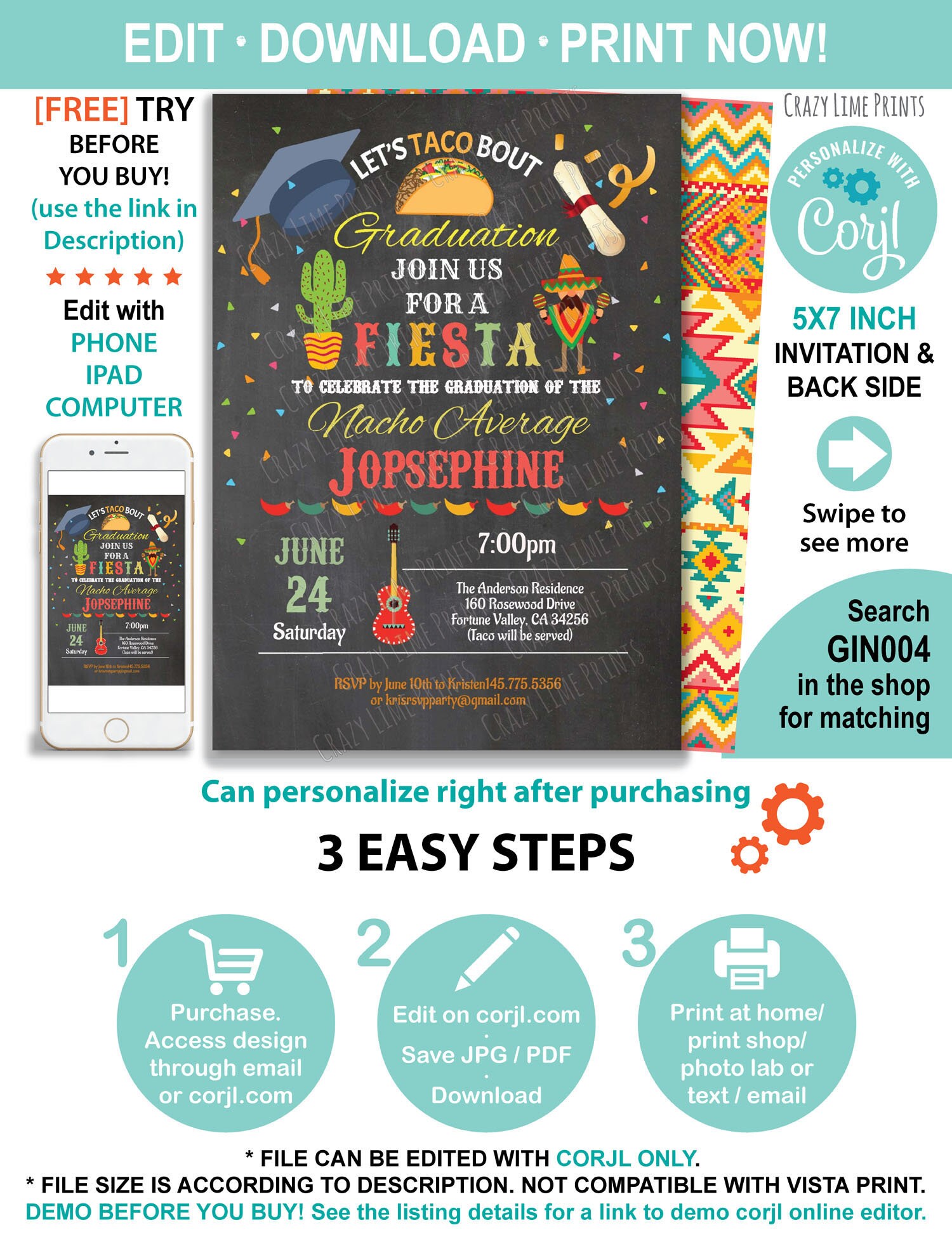 Fiesta Graduation Invitation. Let's Taco Bout Graduation - Etsy