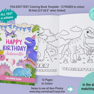 Editable Dinosaur Coloring Book: Girl Birthday Party Activity (PDF Pattern)